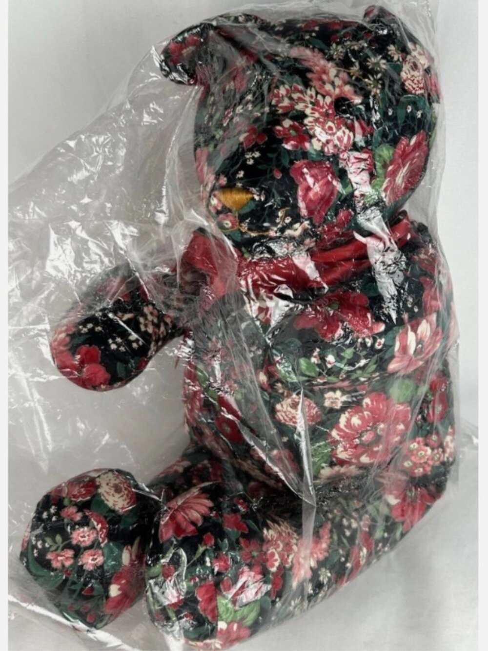 Vintage NEW Floral Black Red Roses Bear Plush House Of Hatten Stuffed Animal